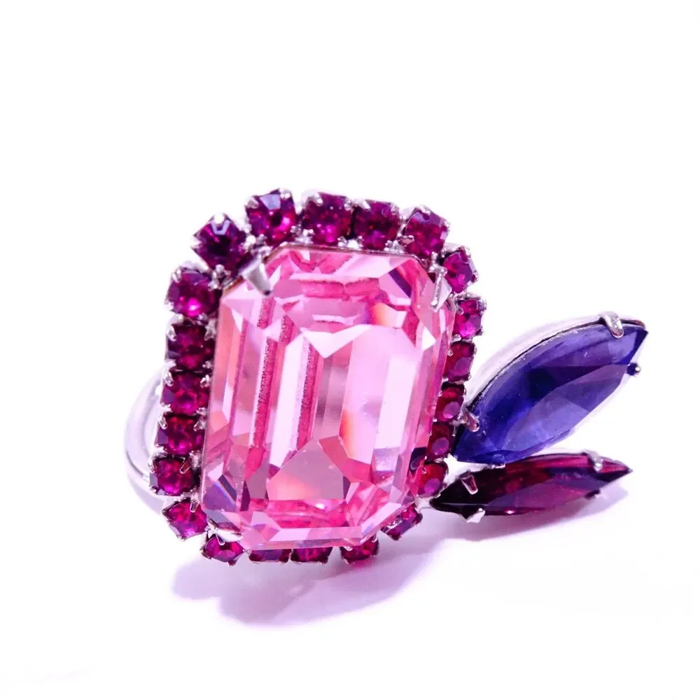 Joomi Lim Henriette Pink Crystal Statement Rhodium Wing Ring Sz 6 NWOT 145